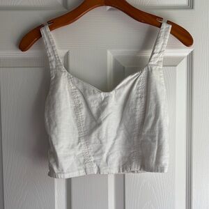 Women's White Linen Crop Tank Top